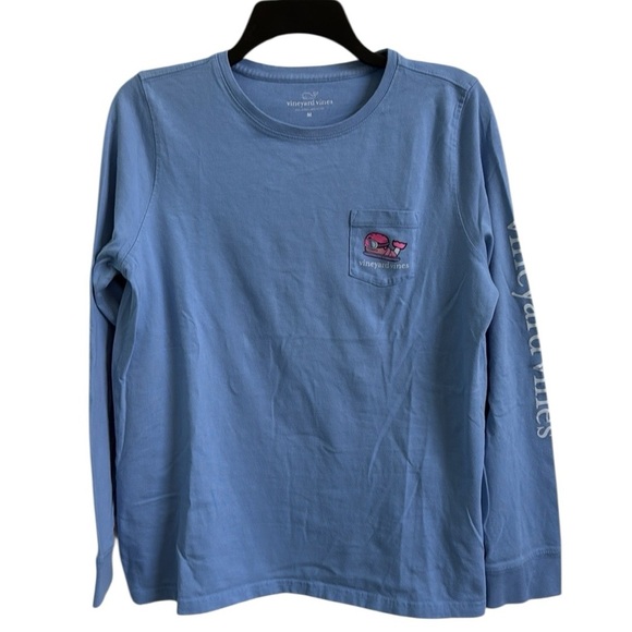 Vineyard Vines Light Blue Snowboarding Whale Long Sleeve Pocket T Shirt Size Med - Picture 9 of 11